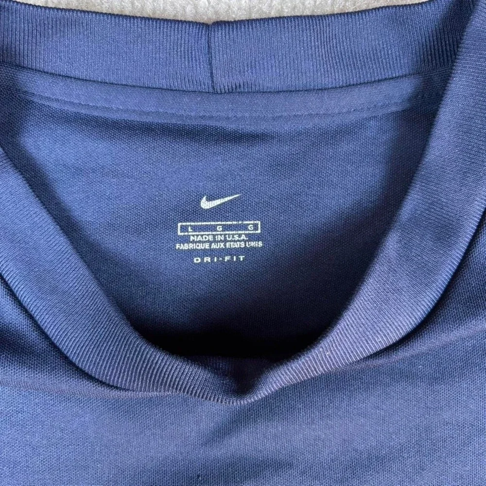 Nike Dri‎ Fit Navy Blue Long Sleeve Shirt  Swoosh Size L Made In USA